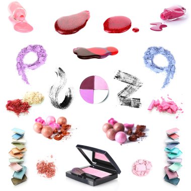 Collage of cosmetics for professional make-up isolated on white clipart