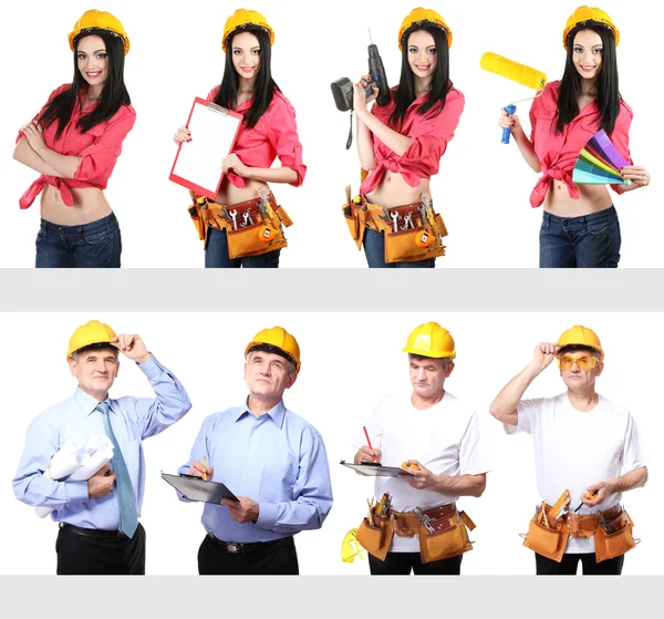 Lavoratori industriali con casco giallo — Foto Stock