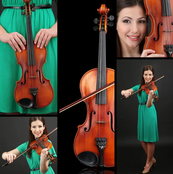 Collage of beautiful young girl with violin — Stock Photo, Image