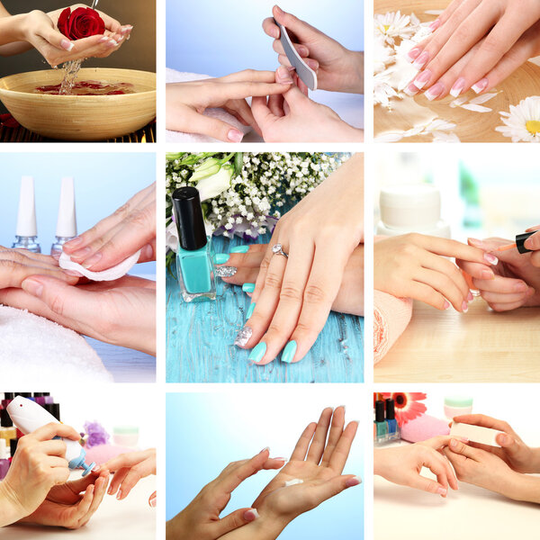 Collage of beautiful woman manicure