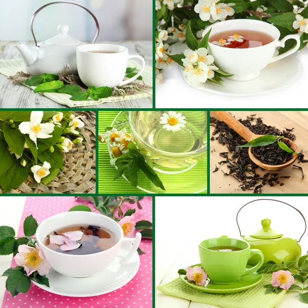 Colagem de chá verde saudável — Fotografia de Stock
