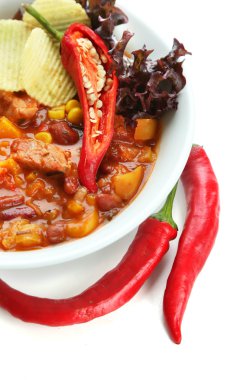 Chili Corn Carne - traditional mexican food, isolated on white