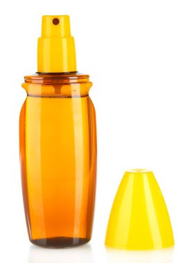 Güneş kremi üzerine beyaz izole şişesiyle