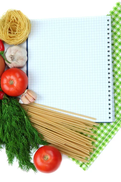 Conceito de cozinha. Mercearia com livro de receitas vazio close up — Fotografia de Stock