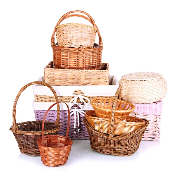 Many different baskets isolated on white — Stock Photo, Image
