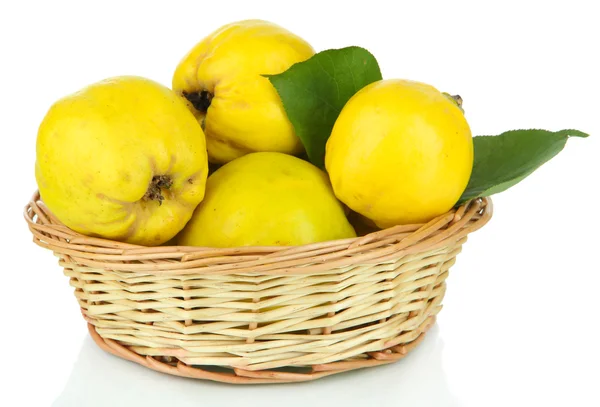 Sweet quinces in wicker basket isolated on white — Stock Photo, Image