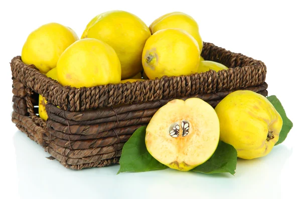 Sweet quinces in wicker basket isolated on white — Stock Photo, Image