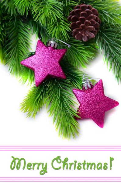 モミの木は、白で隔離されるクリスマス装飾的な星 — ストック写真