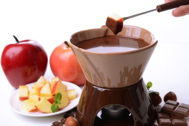 beyaz izole meyve, çikolata fondü