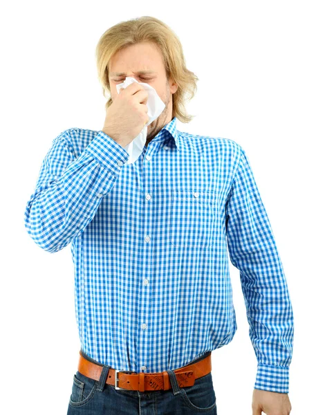 Sneezing young man — Stock Photo, Image