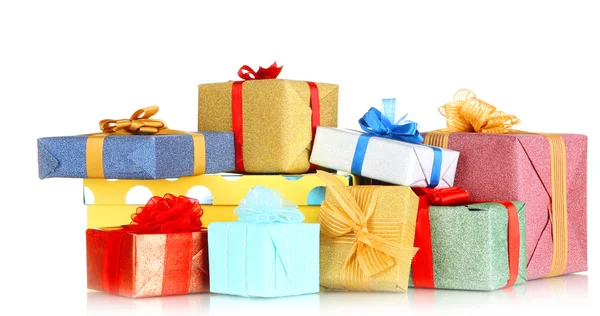 Pile of colorful gifts boxes isolated on white — Stock Photo, Image