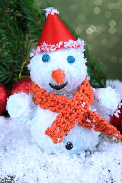 Beautiful snowman and Christmas decor, on bright background — Stock Photo, Image