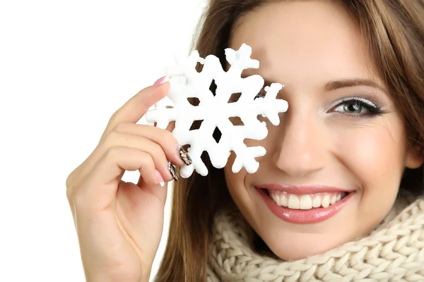 Smiling girl with Christmas snowflake — Stock Photo, Image