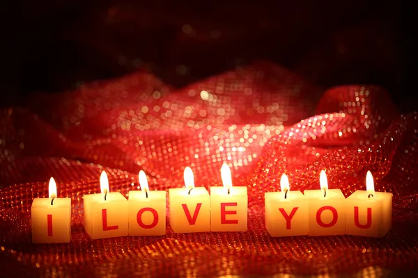 Candles with printed sign I LOVE YOU — Stock Photo, Image