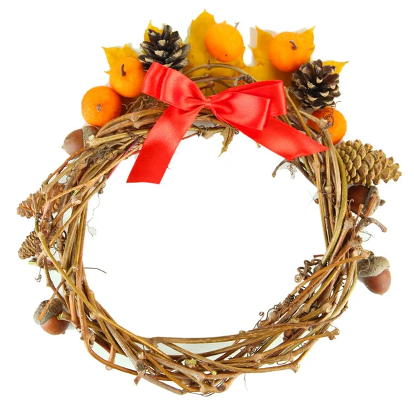 Beautiful Thanksgiving wreath, on white wooden background — Stock Photo, Image