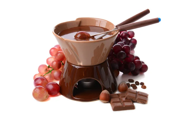 巧克力火锅用白色衬底上分离出的水果 — 图库照片