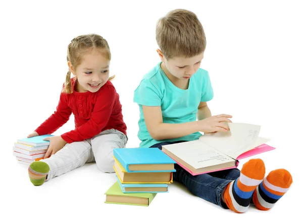 Little children with books isolated on white — Stock Photo, Image