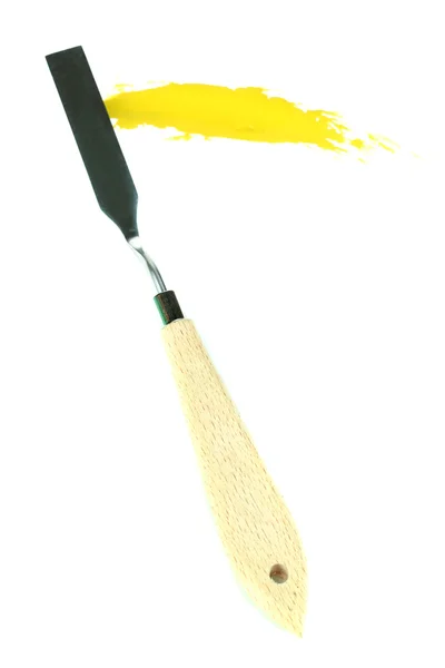 白で隔離される塗料と塗装パレット ナイフ — ストック写真