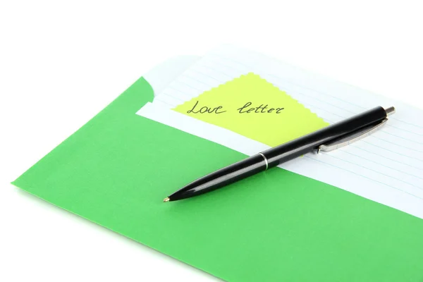 Σημειώστε σε φάκελο με στυλό που απομονώνονται σε λευκό — Φωτογραφία Αρχείου