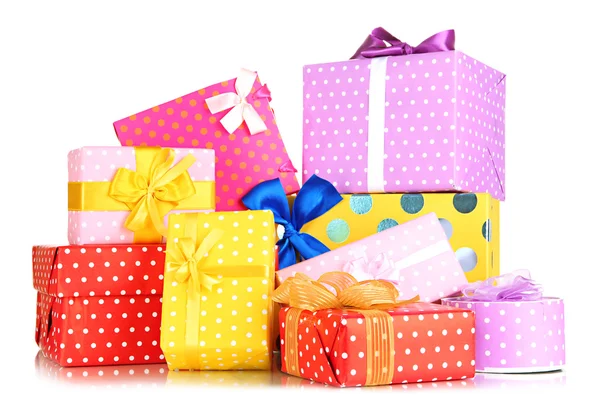 Pile of colorful gifts boxes isolated on white — Stock Photo, Image