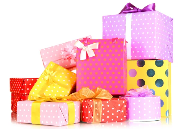 Pile of colorful gifts boxes isolated on white — Stock Photo, Image