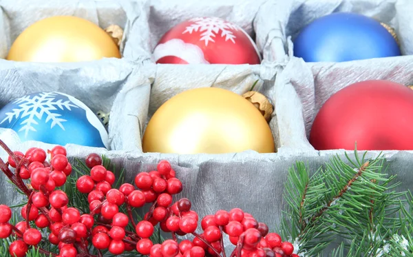 Beautiful packaged Christmas balls, close up — Stock Photo, Image