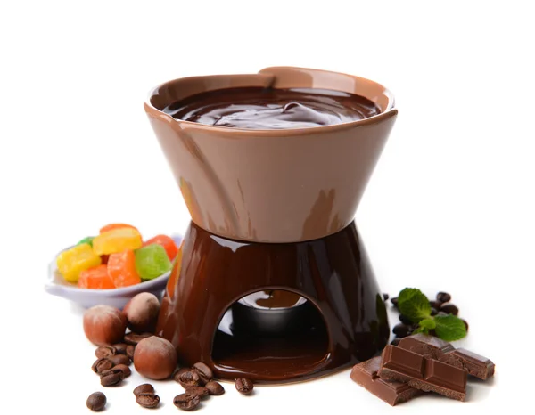 Chocolate fondue, isolated on white — Stock Photo, Image