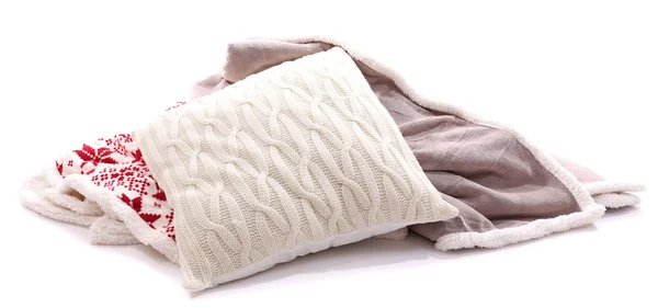 Almohada blanca y cuadros de colores aislados en blanco — Foto de Stock