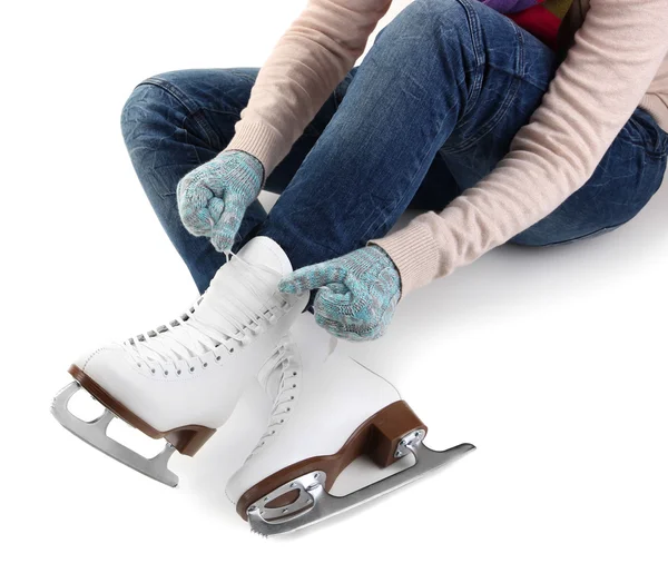 Beyaz izole paten giymiş skater — Stok fotoğraf