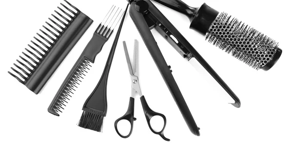 Outils professionnels pour coiffeur, isolés sur blanc — Photo