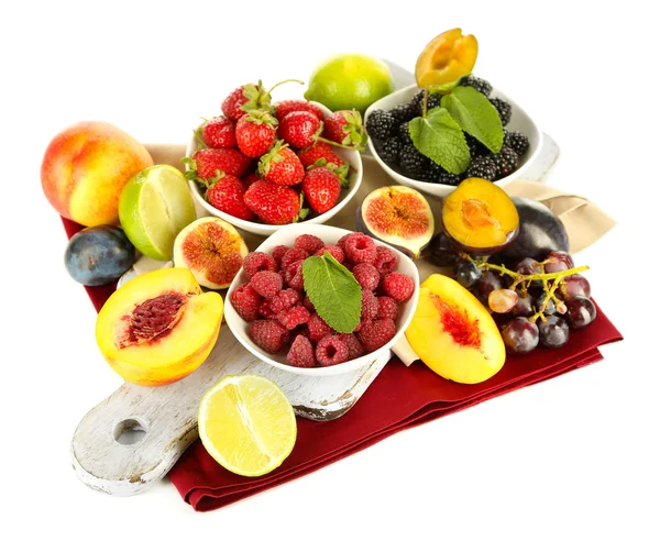 Assortment of juicy fruits and berries, isolated on white — Stock Photo, Image