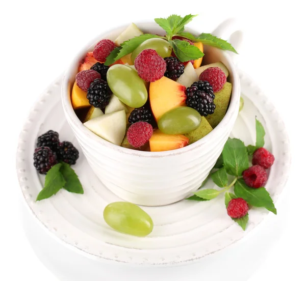 Fruit salad in cup isolated on white — Stock Photo, Image