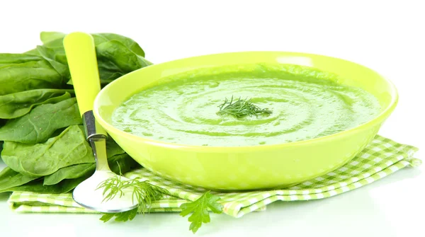 Tasty spinach soup, isolated on white — Stock Photo, Image