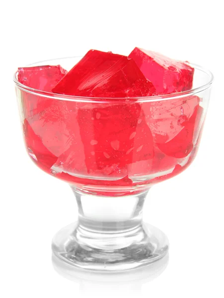 Tasty jelly cubes in bowl isolated on white — Stock Photo, Image