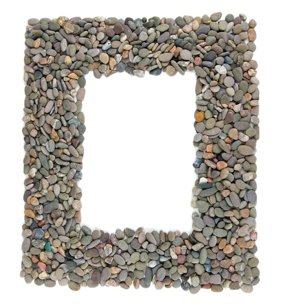 Frame van kleine zee stenen, geïsoleerd op wit — Stockfoto