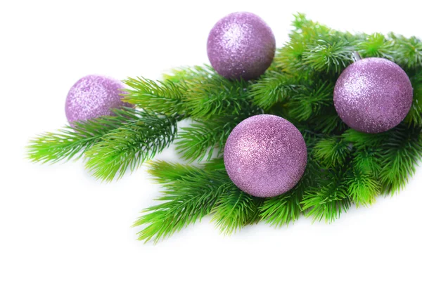 Christmas balls on fir tree, isolated on white — Stock Photo, Image
