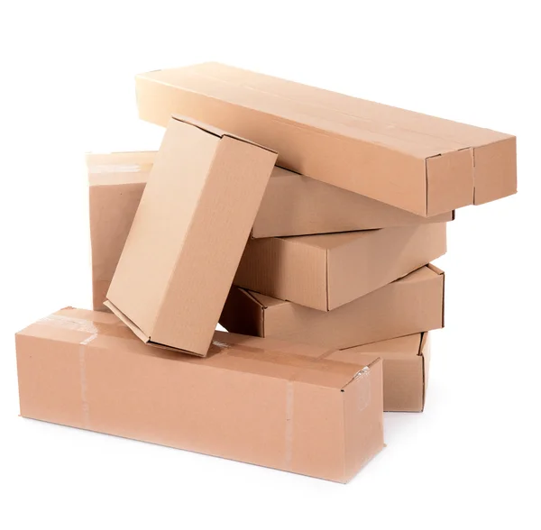 Different cardboard boxes isolated on white — Stock Photo, Image