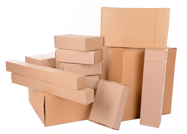 Different cardboard boxes isolated on white — Stock Photo, Image