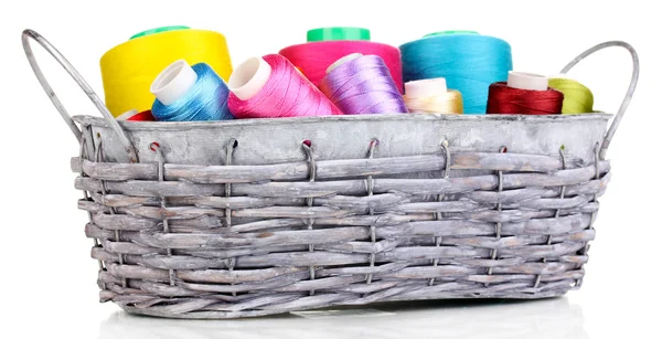 Bright threads in basket isolated on white — Stock Photo, Image