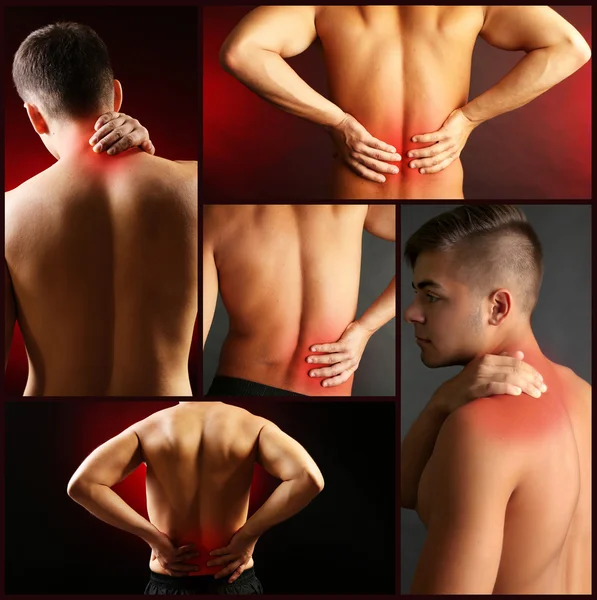 Collage representing man having pain at several part of body — Stock Photo, Image