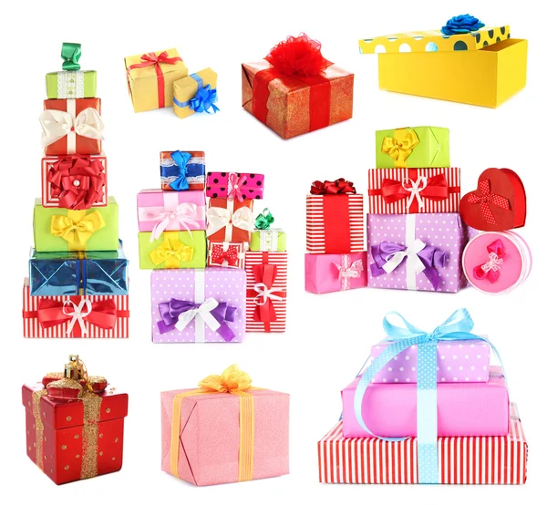 Kleurrijke geschenkdozen geïsoleerd op wit — Stockfoto