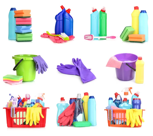 Schoonmaak items geïsoleerd op wit — Stockfoto