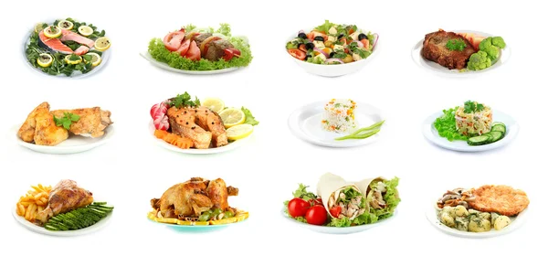 Collage de deliciosos platos aislados en blanco —  Fotos de Stock