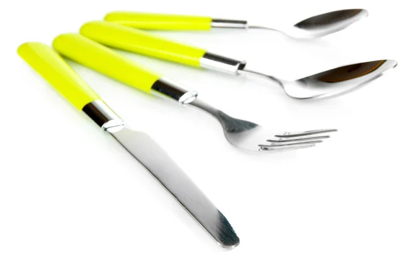Mes, lepels en vork, geïsoleerd op wit — Stockfoto