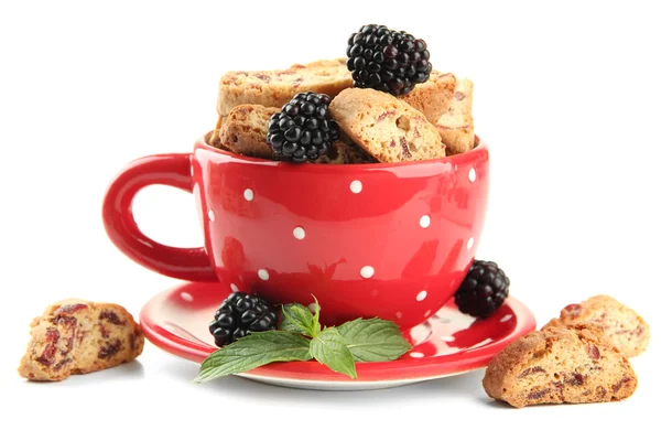 Pyszne ciasteczka z blackberry w kubek na białym tle — Zdjęcie stockowe