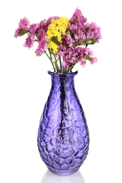 Beautiful summer flowers in vase isolated on white — Stock Photo, Image