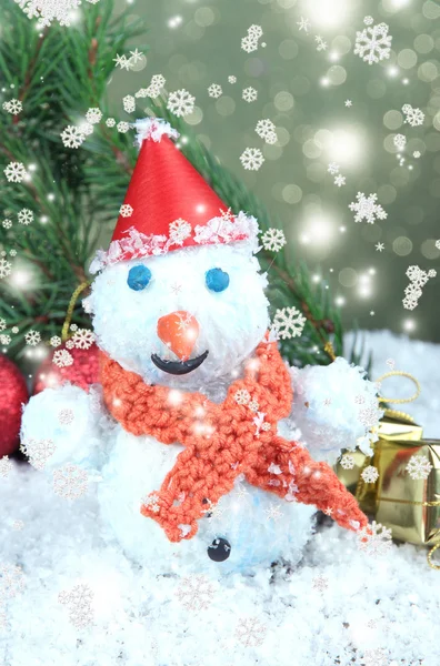 Beautiful snowman and Christmas decor, on bright background — Stock Photo, Image