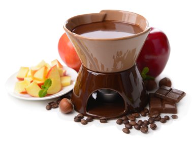 beyaz izole meyve, çikolata fondü