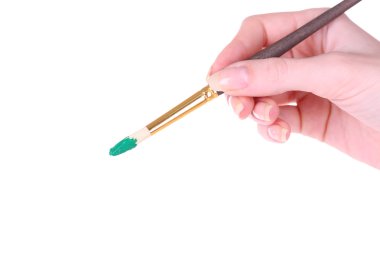 Fırça üzerinde beyaz izole tutmak el