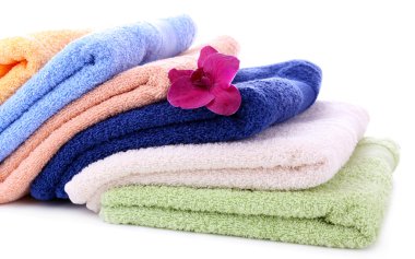 Orkide çiçek ve havlu, beyaz izole